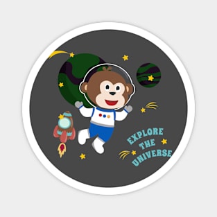 Space monkey or astronaut in a space suit with cartoon style. Magnet